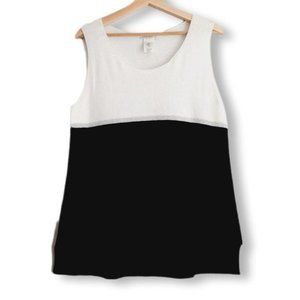 HUBERT GASSER Italy Colorblock Knit Sleeveless Shell B&W Sz L Flawed